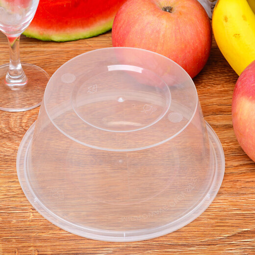 Disposable bowl lunch box 0 round plastic take-out packaging box thickened transparent fast food lunch box soup bowl with 1000ml transparent (50 sets with lid)