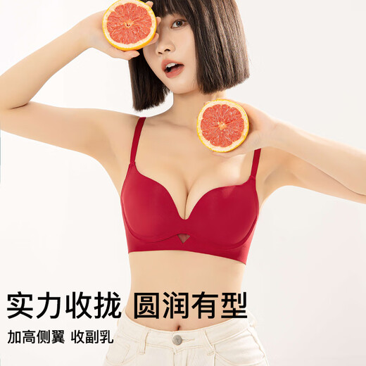 浪莎（LangSha）本命年红色内衣女士聚拢小胸结婚新娘无钢圈胸罩套装 6628 34/75AB