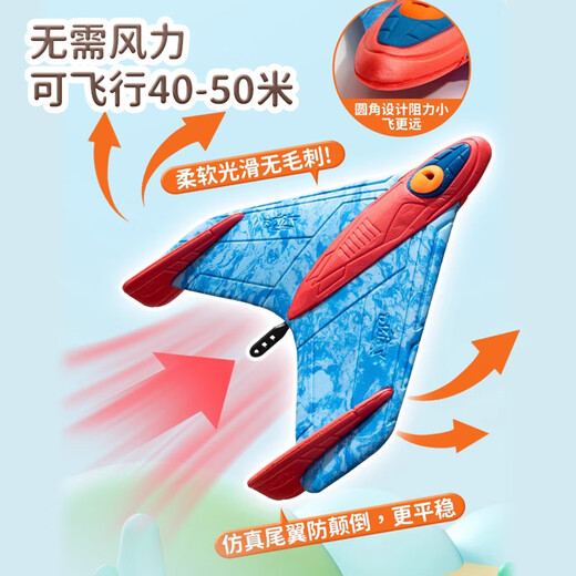 趣然弹射泡沫飞机手抛飞盘软飞天滑翔机行风筝回旋镖儿童户外玩具男孩 迷彩蓝-战斗机【软体EVA材质】