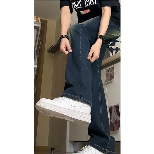 迪伽达美式新品高街微喇秋季男牛仔裤潮流休闲百搭直筒复古时尚长裤子男 HCFS-9904藏青色 2XL