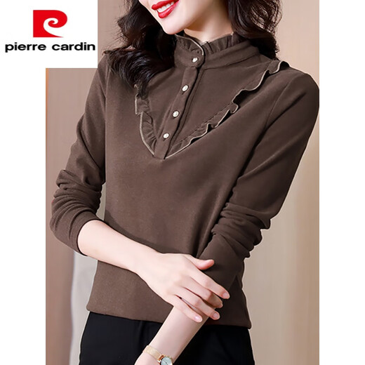 Pierre Cardin half turtleneck long-sleeved bottoming shirt for women spring and autumn 2025 new double-sided German velvet style inner t-shirt top black <fashionable inner top and bottoming shirt> XL (120-130Jin Jin equals 0.5kg)