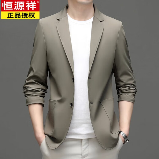 Hengyuanxiang (HYX) Spring New Business Suit Men's Thin Casual Suit Drooping Sexy Small Suit Middle-aged Men's Jacket Spring and Autumn Khaki 3XL 190