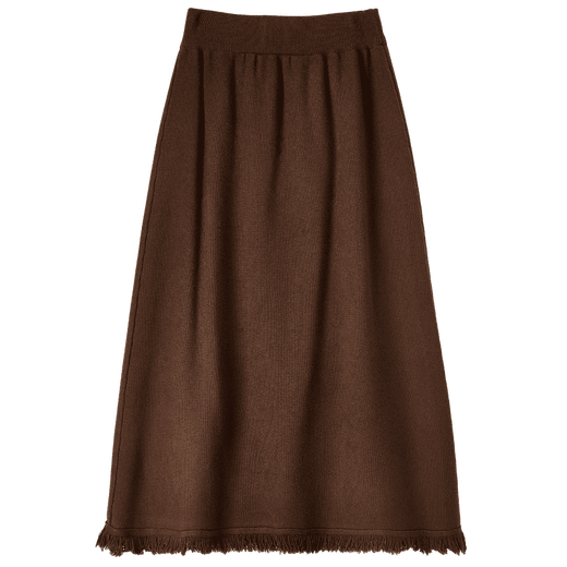 Chandubila knitted fringed skirt winter elastic elastic waist straight skirt mid-length one-step skirt chestnut brown one size