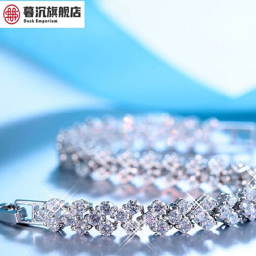 Mu Chen S925 solid silver plated 18K gold bracelet, beautiful full diamond moissanite diamond light luxury design bracelet D-E/extreme white 16cm
