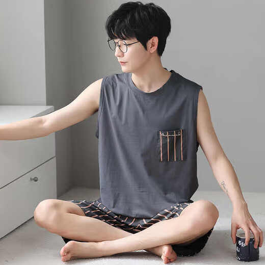 Langsha Modal Pyjamas Herrenweste für Sommer Dünne Jugendliche große Freizeitkleidung kann an den Außenseite 2 Shorts-Anzüge 12023 xl empfohlen werden 120-140jin [Jin ist 0,5 kg]