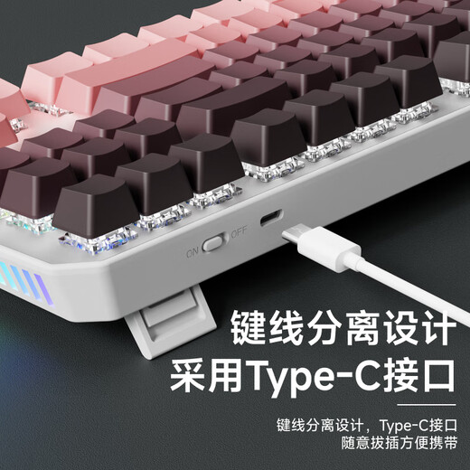 前行者TK870无线机械键盘鼠标套装蓝牙三模高颜值黑莓侧刻104键游戏电竞台式笔记本电脑办公有线通用外设 黑莓侧刻-87键【有线版】白光 茶轴（码字办公）