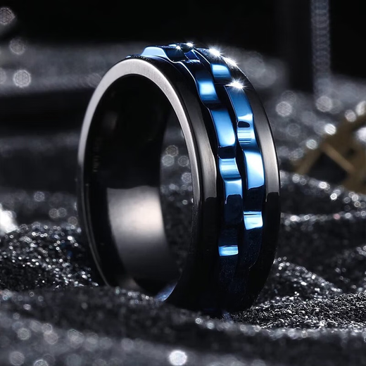 Jiang Jinyue gear ring 8MM wide trendy personalized titanium steel rotating beer bottle opener for men and women for couples SN8179 pure black ring size 9/US size (gold store size 19-20)