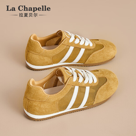 拉夏贝尔女鞋25年新女鞋网面透气板鞋休闲百搭女板鞋德训鞋不臭脚轻便女鞋 黄色 XXE6628-2 37
