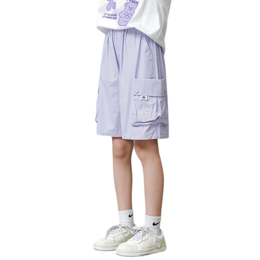 Nickybaby Girls Sport Shorts Sommer 2025 Neue Kinder fünf Punkte Hose Dünne Sommermitte-Hose Girls große Kinderarbeitshose 9922 Weiß + 18442 Lila 150 cm