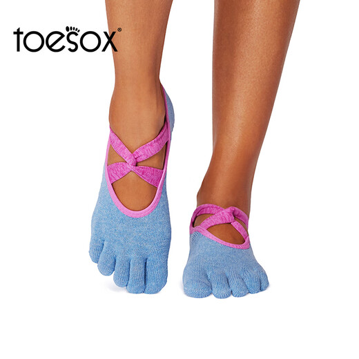 Toesox Yoga Socks Professional Fitness Pilates Socks Dance Non-slip Breathable Cross Toe Socks Ivy Series Celestite Blue S (size 34~38)
