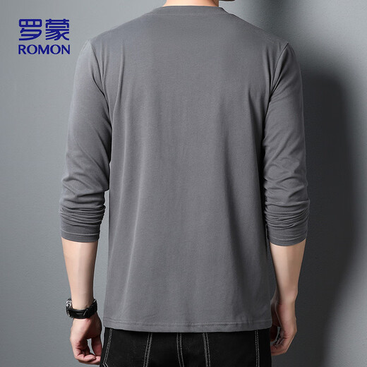 Romon long-sleeved T-shirt men's 2025 autumn solid color men's casual loose cotton bottoming shirt tops men's CT51 dark gray XL
