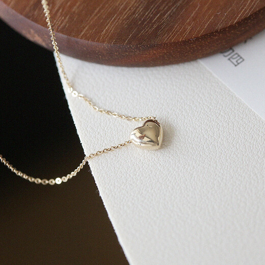 Baozha Jumei Korean gold 14K gold necklace heavy industry plain gold glossy single heart-shaped love peach heart pendant clavicle chain necklace one piece
