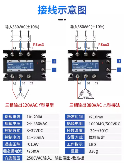 琅澎MGR-3 032 JGX SSR美格尔三相固态继电器直流控交流 交流控交流 MGR-3 032 3880Z 80A