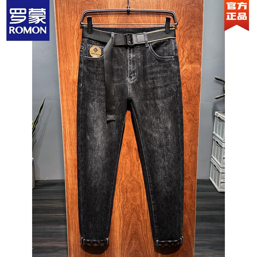 Romon Black Plus Velvet verdickte Jeans für Männer Herbst und Winter 2025 Neue Herrenhosen Winter Neues Produkt 691 Black 28