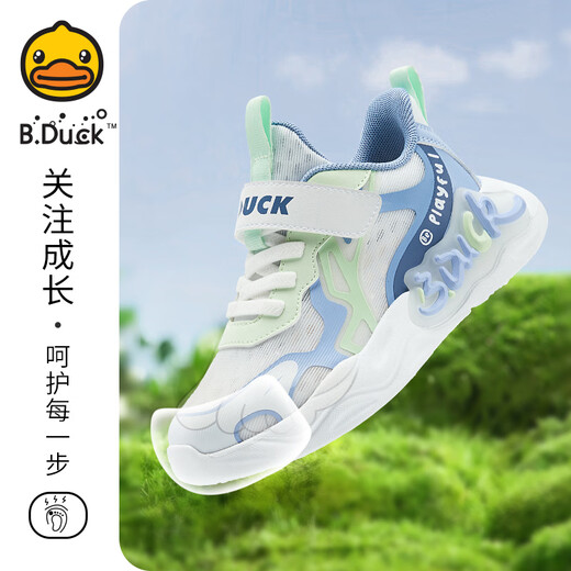 B.Duck小黄鸭童鞋儿童运动鞋男童网鞋夏季女孩透气跑步休闲鞋3927白蓝29