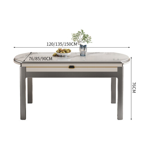 Mesa de comedor de Mingfu Shizhen, mesa de comedor de losa de roca espesada en el hogar y combinación de silla Tamaño de comedor de madera maciza retráctil Tamaño de comedor de apartamento 690#