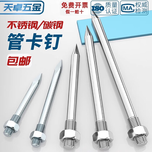 Tianzhuo Hardware 304/201 Stainless Steel Pipe Clamp Hoop Nail PVC Pipe Hoop Wall Nail Extended Screw Clamp Suspender Rod Straight Nail Galvanized M10*300 (2 Sets)
