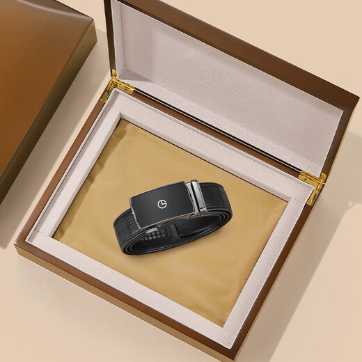 Goldlion men's belt automatic buckle belt high-end wooden gift box deerskin cowhide trouser belt birthday gift for dad