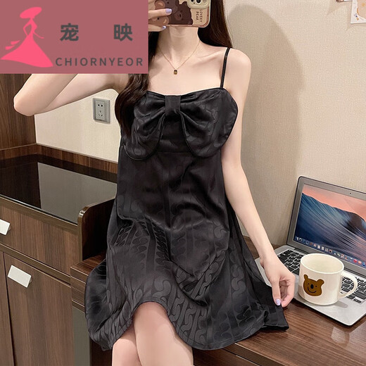 Pet Yingbing I Silk Nightgown pour les femmes en été mince Suspender Sexy Bow Pyjamas 3888 [avec pavé] m