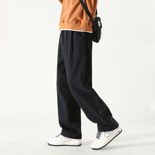 Dingfengbaoluo casual trousers pure cotton loose straight pants autumn wide-leg workwear pants men HM9901 black 2XL