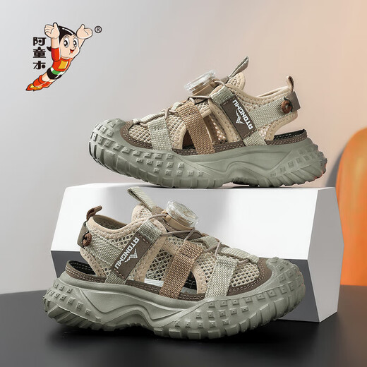 Astro Boy children's Baotou sandals 2025 summer new style for boys and girls hollow beach shoes soft bottom student sandals KH256/black and white 38 yards standard size