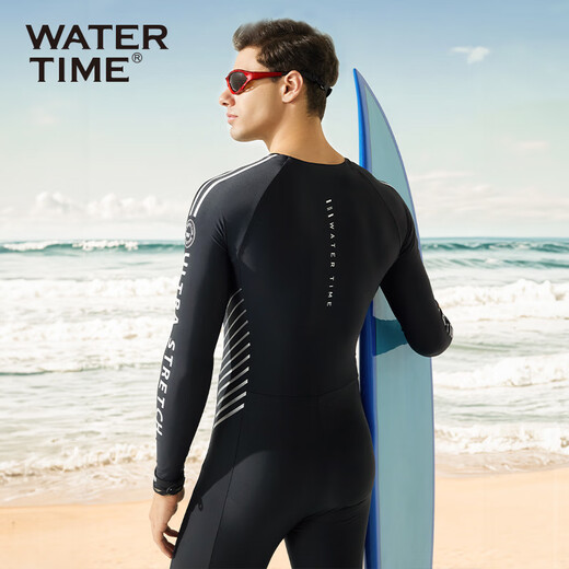 WATERTIME/Shui Chuan Men's Swimsuit Swimsuit One-piece Wetsuit Beach Pants Anti-Embarrassing Swimsuit Black Silver XXXL