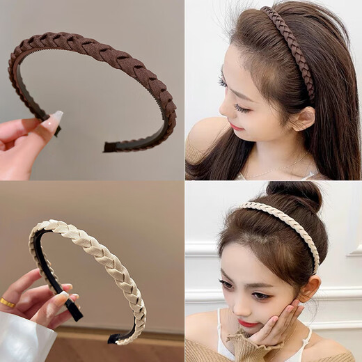 Feihua headband for women 2024 new style outing high-end headwear non-slip adult short hair headband simple broken hair clips 2 pack dark color (black + dark brown) 2 pcs