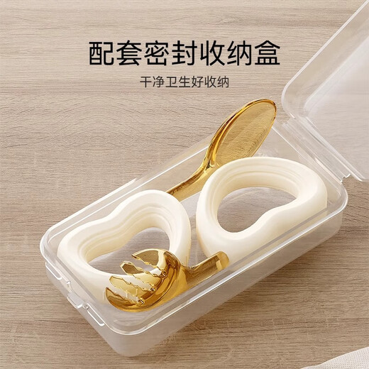 英氏（YEEHOO）婴儿辅食勺一岁学吃饭儿童训练勺PPSU餐具弯头叉勺宝宝辅食勺子 【PPSU材质】2件套+防尘收纳盒
