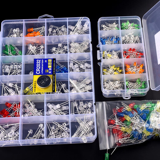 Dengshitang 3MM/5MM light-emitting diode package LED lamp bead component package red, green, orange, yellow, blue, white mist bag/box 5mm LED 5 kinds of bags