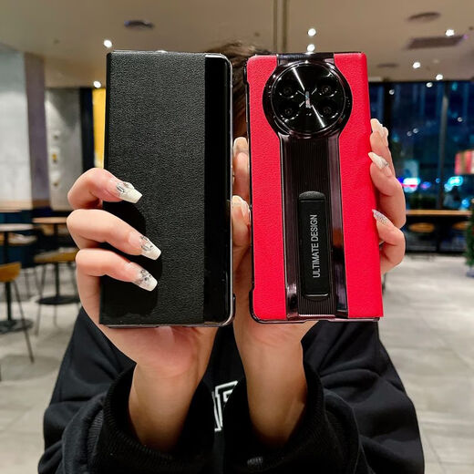 壳爵士 华为MateX5手机壳MateX3保护套翻盖智能皮套高端真皮时尚保时捷隐形支架镜头全包防摔商务保护壳 华为MateX5【羽砂黑】