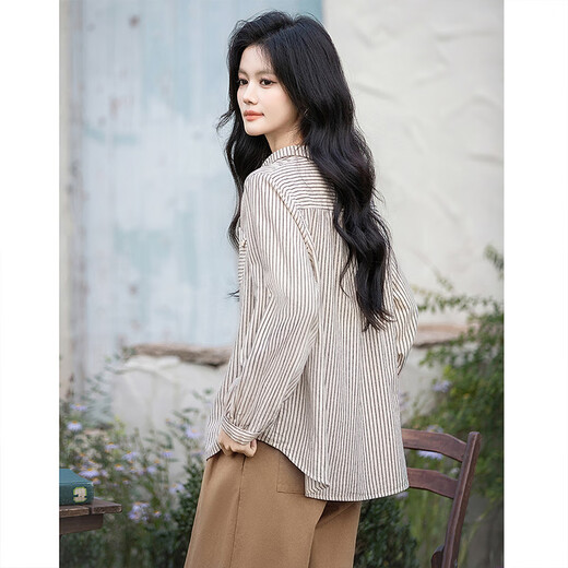 
Cypress House Single Breast Shirt 2025 Autumn New Women's Lapel Loose Striped Casual Shirt