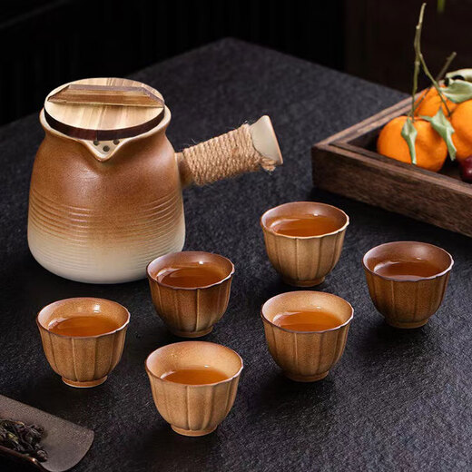 Yushangzhenpin stove-cooking teapot teacup set canned tea teapot roasted milk tea tea water separation ceramic teapot 1 pot 6 cups with lid