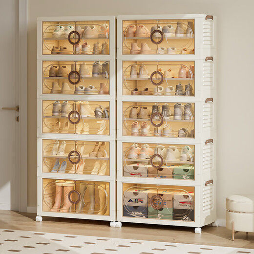 Quanshi installation-free foldable shoe cabinet shoe storage box transparent AJ shoe box home entrance porch shoe rack storage rack 50 sides wide 3 layers 6 compartments removable partitions