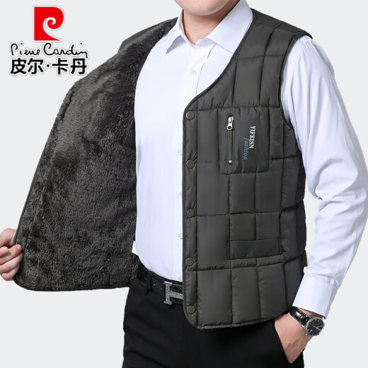 Pierre Cardin (pierrecardin) new autumn and winter down cotton vest men's velvet thickened dad's warm vest inner wear middle-aged and elderly waistcoat vest navy same color plus velvet 4XL recommended 155-175Jin [Jin is equal to 0.5 kg]