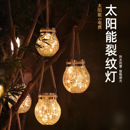 微光里 太阳能裂纹灯 户外庭院灯景观氛围小夜灯悬挂树花园阳台露营灯 裂纹灯【暖白】