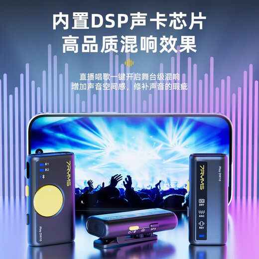 7RYMS Seven Languages Wireless Microphone One to Two Live Broadcast Lavalier Radio Mic Ai Noise Reduction Little Bee Short Video Interview Outdoor Mobile Phone SLR Computer Sound Transmission Equipment DW10 Single Model White AI Noise Reduction丨Built-in Sound Card丨Use All Devices