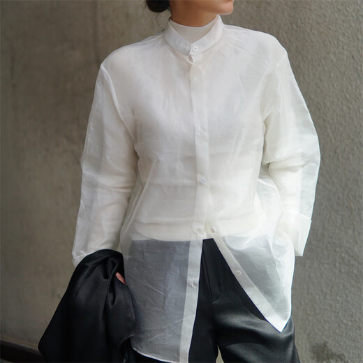 Flower Shadow Yaoyao Fayinyoo Oriental Simple et Extra Supported Silk Ougenya Shirt Femme's Simple and Volyled Color Base portant H1713 Mysterous Black M
