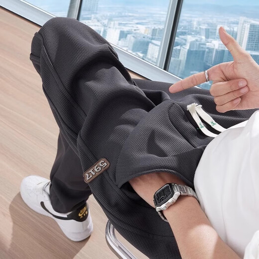 Kazuki Kuraishi Kuraishi Kazuki Waffle Casual Hosen für Herrenherbst- und Wintermodemarke Lose verdickte, gerade Beinbindungen Sportwachen Khaki XL