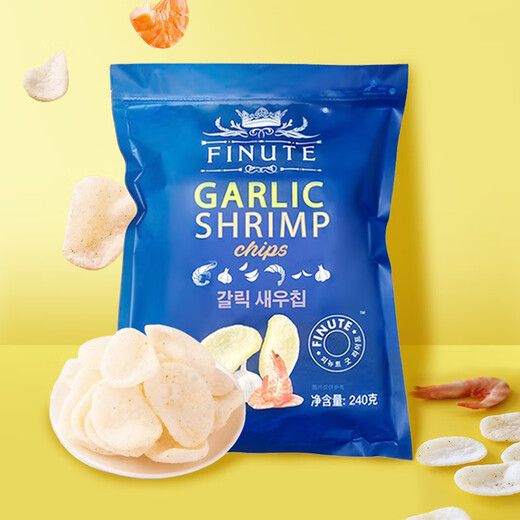 FINUTE Qu Laifu Chips de crevettes 240g Saveur d'ail Coréen original importé croustilles craquelins de crevettes nourriture soufflée collations du Nouvel An
