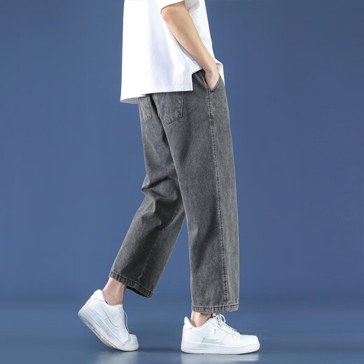 Foss Phil light blue jeans men's summer thin nine-point loose trendy sports and casual straight wide-leg pants Fashion brand 718-K829 dark gray 2XL [Recommended 160-175Jin [Jin equals 0.5 kg]]