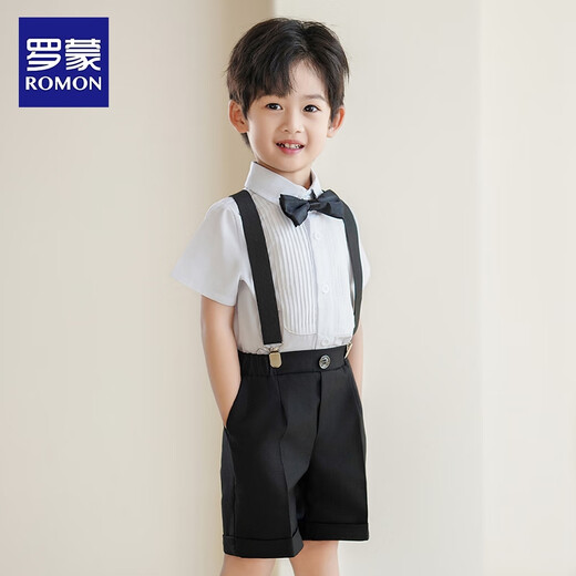 Romon Jungenkleid, Babyanzug, kleiner Host-Anzug, Klavieraufführung, Junge, erster Geburtstag, Hosenträgeranzug, vierteiliger Anzug, Hemd + Shorts + Hosenträger + Fliege 150