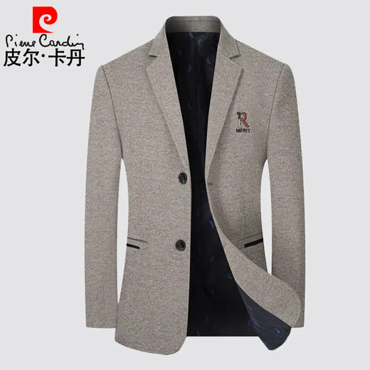 Pierre Cardin 2025 Autumn and Winter Men's Casual Suit Woolen Jacket Single Suit Slim Fit Young and Middle-aged Wool Suit Gray XL
