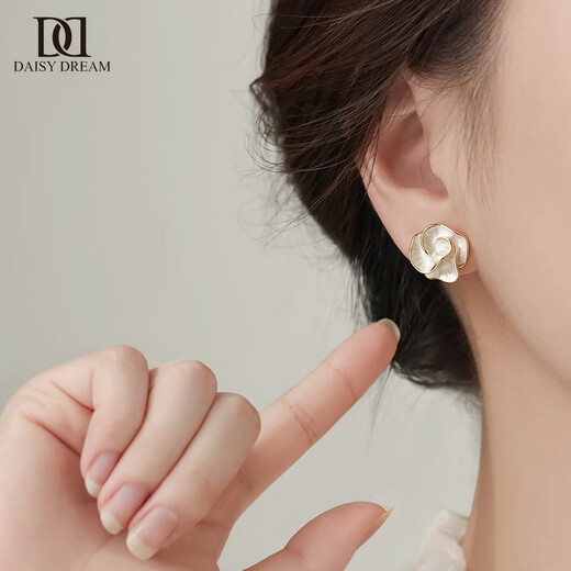 DAISY DREAM unique camellia earrings for women 2025 new popular earrings niche design light luxury high-end temperament earrings temperament camellia earrings 925 silver needle