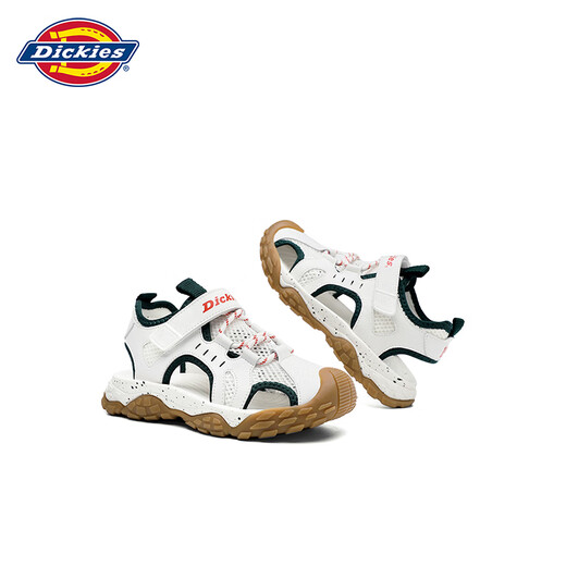Dickies children's shoes, children's sandals, boys' summer breathable mesh Velcro fashion sports and casual toe-toe boys' beach shoes, white brown 30 (shoe inner length 195mm)