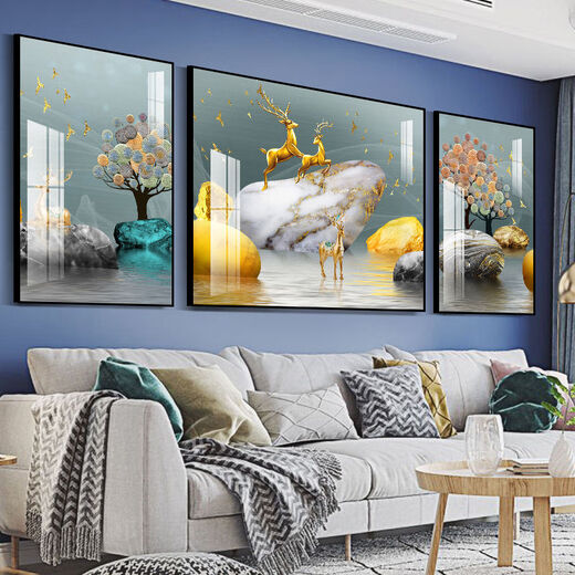 Lingtong Fakai Fulu Wohnzimmer Dekoration Malerei Einfaches modernes Dreifachhänge Malmalerei Wandmalerei Europäisches Luxus-Sofa Hintergrund Wandmalerei 15269-1-2-3nx Schwarzer Rahmen*] 40*60 Seite 80*60 Kristalloberfläche