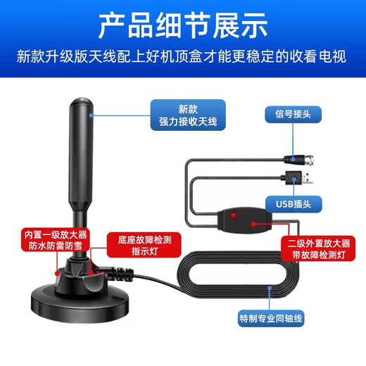 裕合联电视盒子机顶盒免费看电视机信号接收器高清地面波数字天线接受器dtmb山区农村室内无需网络盒子 标准版标清套装【老电视用】 5米