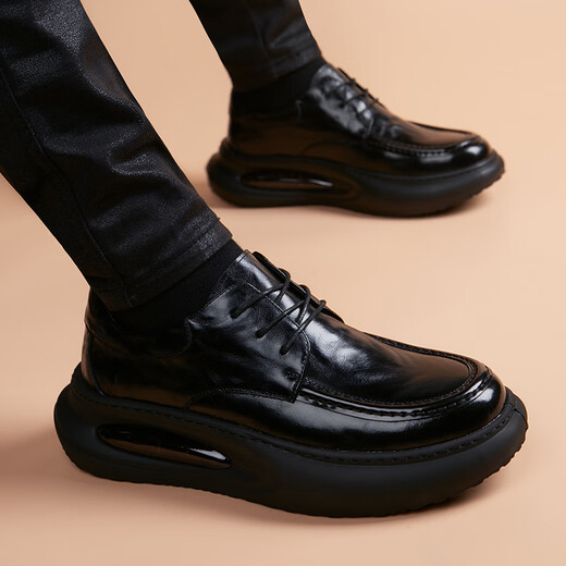 BABOCHEN 2025 new business leather shoes men's thick-soled versatile first-layer cowhide trendy slip-on air cushion formal casual leather shoes black 38