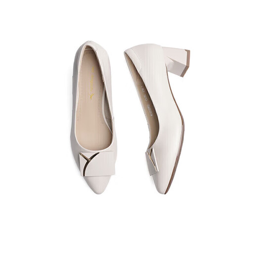 Red Dragonfly Leap Moon Shoes Fashion Square Buckle Commuter High Heels Temperament Elegant Thick Heels Women's Shoes Single Shoes WLB33095 Beige 37