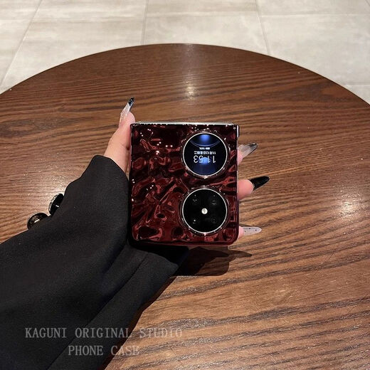 Electroplating burgundy wrinkled Huawei pocket 2 mobile phone case pocketS folding anti-fall bracelet p50 protective case wine red fold [single shell] Huawei p50pocket