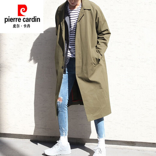 Pierre Cardin (Pierre Cardin) new super long windbreaker long knee-length Korean style thin coat men's loose trendy brand extended mid-length coat black XL 135--150Jin Jin equals 0.5 kg